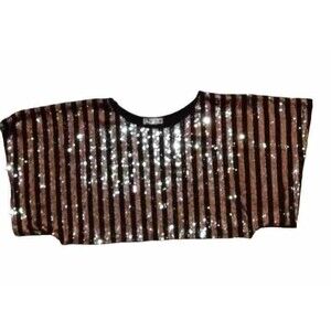 Body Central Silver Black Sequin Crop Top Shirt Tee 80’s Small / Medium Y2K Club